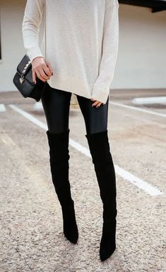 dimension. Stil Rock, Over The Knee Boot Outfit, Bota Over, Knee Boots Outfit, High Boots Outfit, Pants Outfits, Wardrobe Inspiration