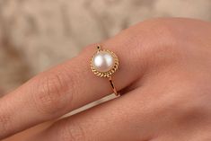 Our product is 14K real gold. The pearl on it is very fascinating. It will accompany to you at any time of the day. It is possible to feel yourself special with this delicate pearl ring. Also, when you think of it as a gift, it is a product that will make your loved ones happy on their birthday or Mother's Day. You can feel free to ask question to us. We are happily respond to you. Your question will be answered within 24 hours. If you want you can add a gift note for your loved ones. It arrives Pearl Gold Rings For Women, Single Pearl Ring, Pearl Ring Designs Gold, Pearl Ring Designs Silver, Pearl Ring Designs Unique, Pearl Rings In Gold, Pearl Ring Simple, Pearls Ring