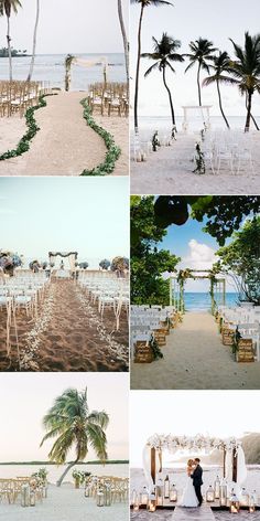 wedding ceremony setups on the beach with palm trees