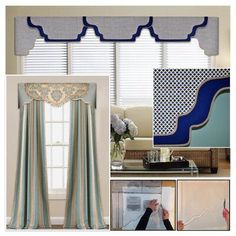 a collage of photos with blue and white decor