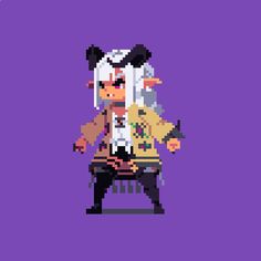 an old school pixel art style character sitting on a bench