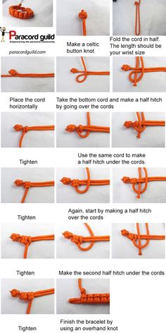 instructions for how to tie an orange rope with the help of handmade stringing