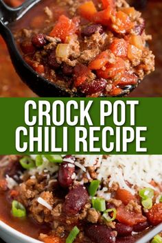 crock pot chili recipe in a white bowl