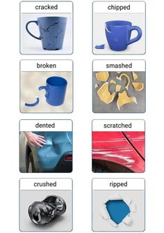 the different types of cups and saucers are shown in this graphic above it is an image of cracked, broken, smashed, smashed, smashed, smashed, smashed, smashed, crushed