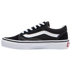 Step back in time in order to step up your style in these boys' Vans Old Skool. No other shoe embodies the iconic Vans style like the original. These timeless kicks were the first to feature the signature sidestripe and brought skateboarding shoes into the mainstream. Classic Vans style shows off in the canvas and suede upper with sidestripe. Toe-box and double stitching enhance durability at key skate points. Padded collars provide support and comfort at the ankles. Midsole cushioning for comfo School Skate Shoes With White Rubber Sole, School Skate Shoes With Rubber Sole, White Sole Skate Shoes For School, Sporty Vans Skate Shoes For School, Classic Round Toe Canvas Shoes For Streetwear, Classic Vans Canvas Shoes With Rubber Sole, Casual Skate Shoes With Rubber Sole For School, Casual Round Toe Skate Shoes For School, Classic Vans Canvas Shoes For Skateboarding