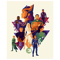 an image of the avengers movie poster with many different characters and their names on it