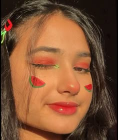 Fine Line Makeup, Easy Face Painting Designs, Line Makeup, Unfiltered Pictures, Watermelon Face, Freckles Makeup, Skin Paint, Cheek Makeup, Face Painting Easy