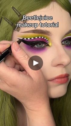 40K views · 12K reactions | Beetlejuice 💚💜 stay to the end to see the matching nails 💅🏻 . All rings from @regalrose (use code “Sapplesauce666” for 15% off!) . Products used: Eyes- @danessamyricksbeauty color fix in matcha  @meltcosmetics beetlejuice palette @nyxcosmetics epic ink liner @mehronmakeup white paradise paint for eyeliner (use code “Leah15” for 15% off!) @colourpopcosmetics multichrome gel liner in actin up @hellbitesbeauty raven lashes @benefitcosmetics gimme brow and powmade shade 3 . Lips- @blackmooncosmetics sleepwalker and genie  . . #nyxcosmetics #mehronmakeup #colourpopme #benefitclubpink #beetlejuice #beetlejuice2 #beetlejuicemakeup #beetlejuicecosplay #halloweenmakeupideas #halloweentutorial | Leah Sapp | Saosin · It's Far Better To Learn Sandworm Beetlejuice Makeup, Beetle Juice Characters, Beetlejuice Costume Makeup, Easy Beetlejuice Makeup, Beetlejuice Makeup Ideas, Beetlejuice Eye Makeup, Beetlejuice Inspired Makeup, Female Beetlejuice Makeup, Beetlejuice Eyeshadow