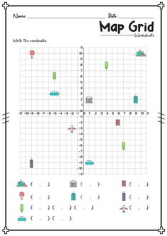 a coordinate graph with cars and buildings on it, as well as the lines that go through them