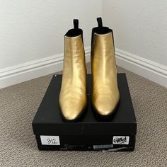 Giuseppe Zanetti Mascolina Astrid Boot Elegant Gold Boots With Leather Sole, Designer Gold Pointed Toe Boots, Designer Gold Evening Boots, Chic Gold Boots For Formal Occasions, Elegant Gold Formal Boots, Elegant Gold Almond Toe Boots, Giuseppe Zanotti Boots, Fur Ankle Boots, Giuseppe Zanotti Heels