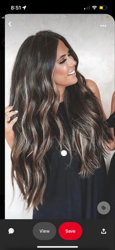 Long Dark Hair With Balayage, Dark Baylage Hair Black, Dark Hair Extensions With Highlights, Long Dark Highlighted Hair, Long Layered Haircuts For Thick Hair Side Bangs, Drew Berry More Hair, Long Dark Hair With Highlights Balayage, Black With Blonde Balayage, Audrina Patridge Hair Dark