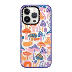 an iphone case with colorful mushrooms on it