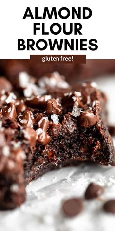 chocolate brownies are stacked on top of each other with text overlay that reads, almond flour brownies gluten free