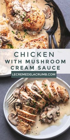 chicken with mushroom cream sauce on a plate