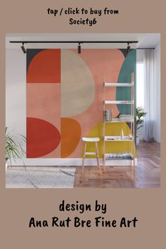 Mural Geometric, Bathroom Mural, Pink Abstract Art, Geometry Shape, Elegant Curtains, Teal Walls, Orange Walls, Pink Abstract