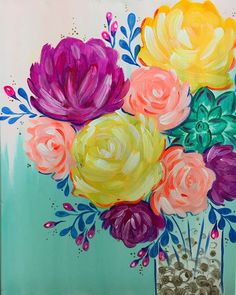 an acrylic painting of flowers in a vase