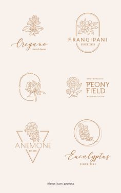 six different logos with flowers on them