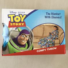 toy story comfy throw blanket in box with character image on front and back cover