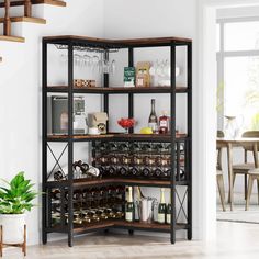 a wine rack with many bottles and glasses