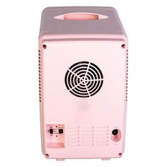 a white and pink machine with a fan on it's back end, sitting in front of a white background