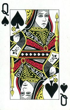 a playing card with the queen of spades on it's back and four of clubs