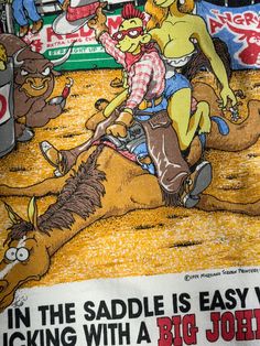 a newspaper with an image of the simpsons riding a horse and other cartoon characters on it