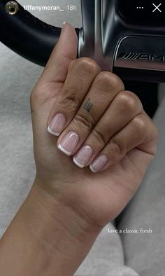 #nails Short Soild Nails, Off White Manicure, Nail Designs No Acrylic Short, Simple Acrylic Overlay Nails, White Tip On Natural Nails, Short French Tips Black Women, Real Nails French Tip, Nail Inspo For Very Short Nails, Clean Girl Nail Inspo Short