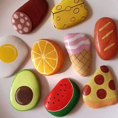 Ponwec 40PCS Rocks for Painting,Smooth Unpolished Craft Rocks Stones DIY Rocks Flat Assorted Size and Shapes Range Around 1.5-2.36 Inch Each for Kids Painting Arts,School Painting Projects,Party,Gifts Rocks Painted Like Food, Pretend Food, Tanah Liat