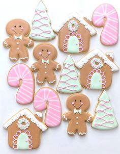 gingerbread cookies decorated with pastel colors and frosting