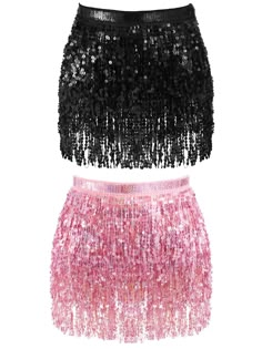 two pairs of pink and black sequin skirts