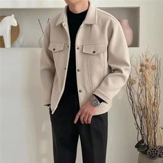 Mens Fashion Coat, Lapel Jacket, Mens Fashion Classy, Cool Outfits For Men, Woolen Coat, Casual Jacket, Men's Casual