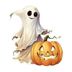 a ghost is standing next to a pumpkin