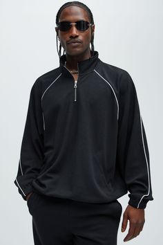 Available In Black. Mock Neck Quarter Zip Long Sleeve 100% Polyester Pair With "Terry Track Pants" Imported | Mens Terry Track Anorak in Black size XL by Fashion Nova Black Half-zip Casual Sweatshirt, Black Casual Half-zip Sweatshirt, Casual Black Half-zip Sweatshirt, Black Half-zip Outerwear With Ribbed Cuffs, Relaxed Fit Black Track Jacket For Fall, Black Relaxed Fit Long Sleeve Track Jacket, Black Relaxed Fit Track Jacket For Fall, Black Relaxed Fit Track Jacket With Long Sleeves, Fall Black Relaxed Fit Track Jacket