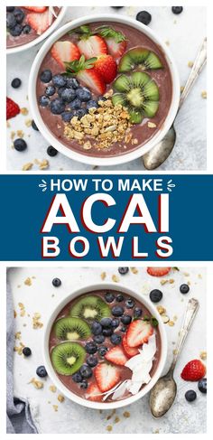 two bowls filled with fruit and cereal on top of each other