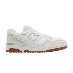 Find NEW BALANCE 550 ' Gum on Editorialist. The New Balance 550 'White Gum' delivers white and off-white tones on the leather upper, featuring a microperforated midfoot overlay and a padded mesh collar. The rubber cupsole packs an EVA wedge, visible on the medial sidewall, for lightweight cushioning. Underfoot, a durable gum rubber outsole provides grippy traction. White New Balance Custom Sneakers With Rubber Sole, White New Balance Sneakers With Cushioned Midsole, New Balance White Sneakers With Boost Midsole, New Balance White Skate Shoes With Rubber Sole, Classic White New Balance Skate Shoes, White Leather New Balance Sneakers, Classic White Custom New Balance Sneakers, New Balance Leather Skate Shoes With White Sole, New Balance Leather Skate Shoes