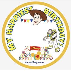 the logo for disney's birthday party with toy story characters