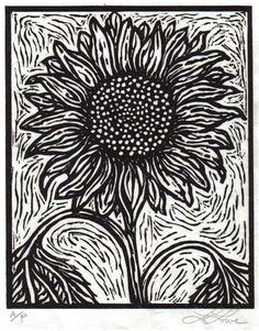 a black and white drawing of a sunflower in a square with swirls on it