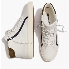 Madewell Sidewalk High-Top Sneakers In Colorblock Leather New Whitout Tag Or Box; Size W-7,5 M -6 True To Size; Unisex; White/Blue/Green Lace White&Blue; Comfy Sneakers Only You’ll Find Ultra-Cushy Mwl Cloudlift Insoles In All Our Sneakslike Perfect Little Pillows For Your Feet. Now In A Classic High-Top Shape, Our Sneakers Were Designed To Be Comfortable From The Get-Go. Made Of Supple Leather With A Touch Of Blue, These Lace-Ups Have Mwl Cloudlift Insoles For A Supercushy, Ultra-Supportive Fit Casual Leather High-top Sneakers With Contrasting Heel, White High-top Sneakers For Walking, Casual White Leather High-top Sneakers, White Leather High-top Sneakers For Everyday, Madewell Sneaker, Comfy Sneakers, Leather Sneakers Men, Rainbow Sneakers, Leather Industry