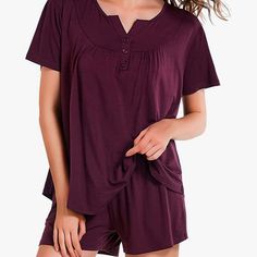 Brand New! Eco- Friendly Two Piece Pajama Set. Casual Purple Top For Bedtime, Casual Purple Sleepwear For Relaxation, Two Piece Pajama Set, Red Sports Bra, Eileen West, Pink Lace Bralette, Black Seamless, Racerback Top, Bodysuit Lingerie