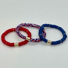 This is the perfect stack for Memorial Day or 4th of July! Everyone loves the red, white and blue 8mm Heishi stack. Bracelets are “one size fits most” and are designed to fit wrists up to 7.0”. Custom sizes available upon request. Please email designsby.kb@yahoo.com once your oder is placed. *Bracelets usually ship within 3-5 business days.