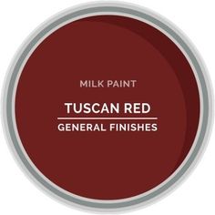 a red circle with the words,'custom milk paint holiday red general finishes '