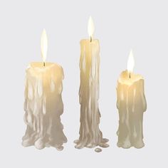 three candles with white wax on them