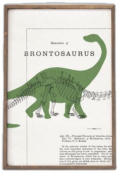 an old book with a drawing of a dinosaur in it's mouth and the title, brontosaurusus