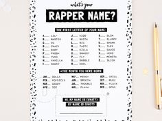 what is your rapper name? printable activity sheet with pencils next to it