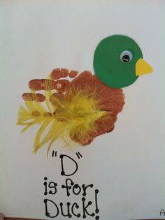 a handprinted picture of a duck with the words d is for duck on it