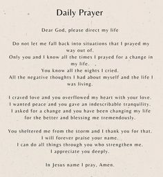 a poem written in white paper with the words daily prayer