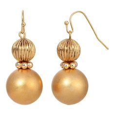 Add a classic look to you wardrobe with these gold tone corrugated and polished bead drop earrings from 1928. Add a classic look to you wardrobe with these gold tone corrugated and polished bead drop earrings from 1928. FEATURES Length: 40 mm Backings: fishhook Metal: alloy Plating: gold tone Finish: polished Not appropriate for children 14 years old and younger. Size: One Size. Gender: female. Age Group: adult. Gold Jewelry With French Hook And Round Beads, Classic Gold Earrings With Round Beads, Bead Drop Earrings, Chic Fashionista, 1928 Jewelry, Vintage Inspired Jewelry, Fish Hooks, Vintage Style Jewellery, Beaded Drop Earrings