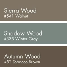 four shades of brown, gray and white with the words shadow wood in each color