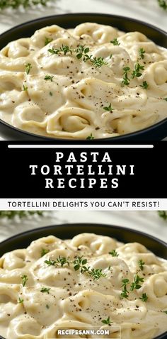 two plates filled with tortelli shells and garnished with parsley