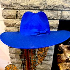 Blue Hat One Size Blue Short Brim Felt Hat For Fall, Blue Felt Hat With Flat Brim For Spring, Blue Spring Felt Hat With Curved Brim, Blue Flat Brim Felt Hat For Spring, Blue Flat Brim Fedora For Winter, Blue Wide Brim Felt Hat For Fall, Blue Adjustable Fedora For Kentucky Derby, Blue Fedora With Short Brim For Fall, Blue Short Brim Fedora For Fall